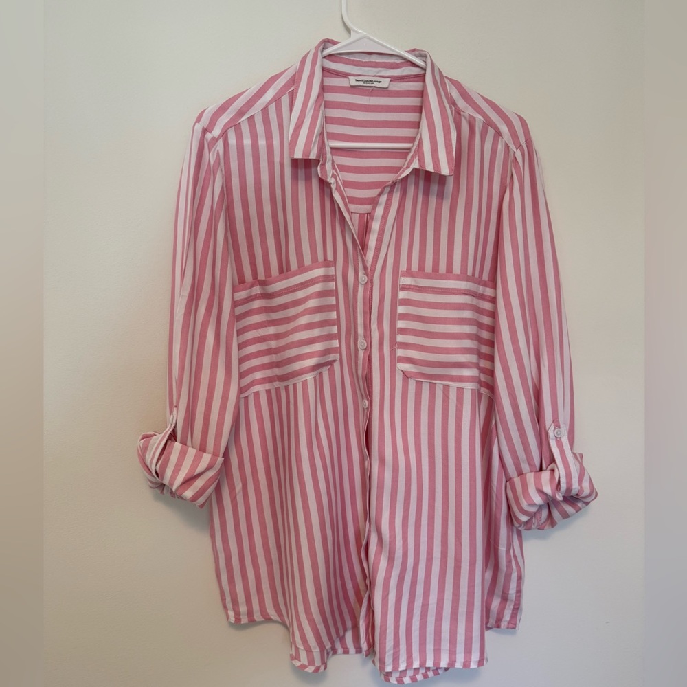 Pink and White Stripe Button down